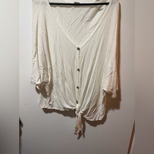 Urban Outfitters Cream Button-Down Shirt with Tie Detail